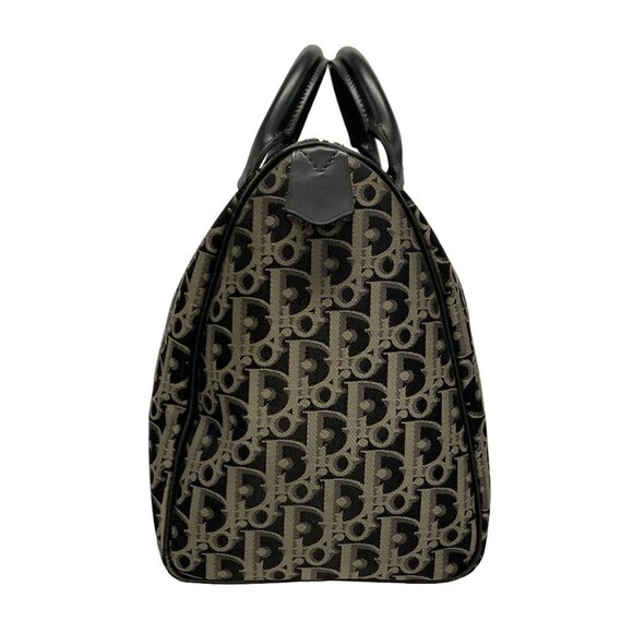 Auth DIOR/ChristianDior Trotteur Black Gray Dark Gray Jacquard Leather Handbag - Picture 4 of 16